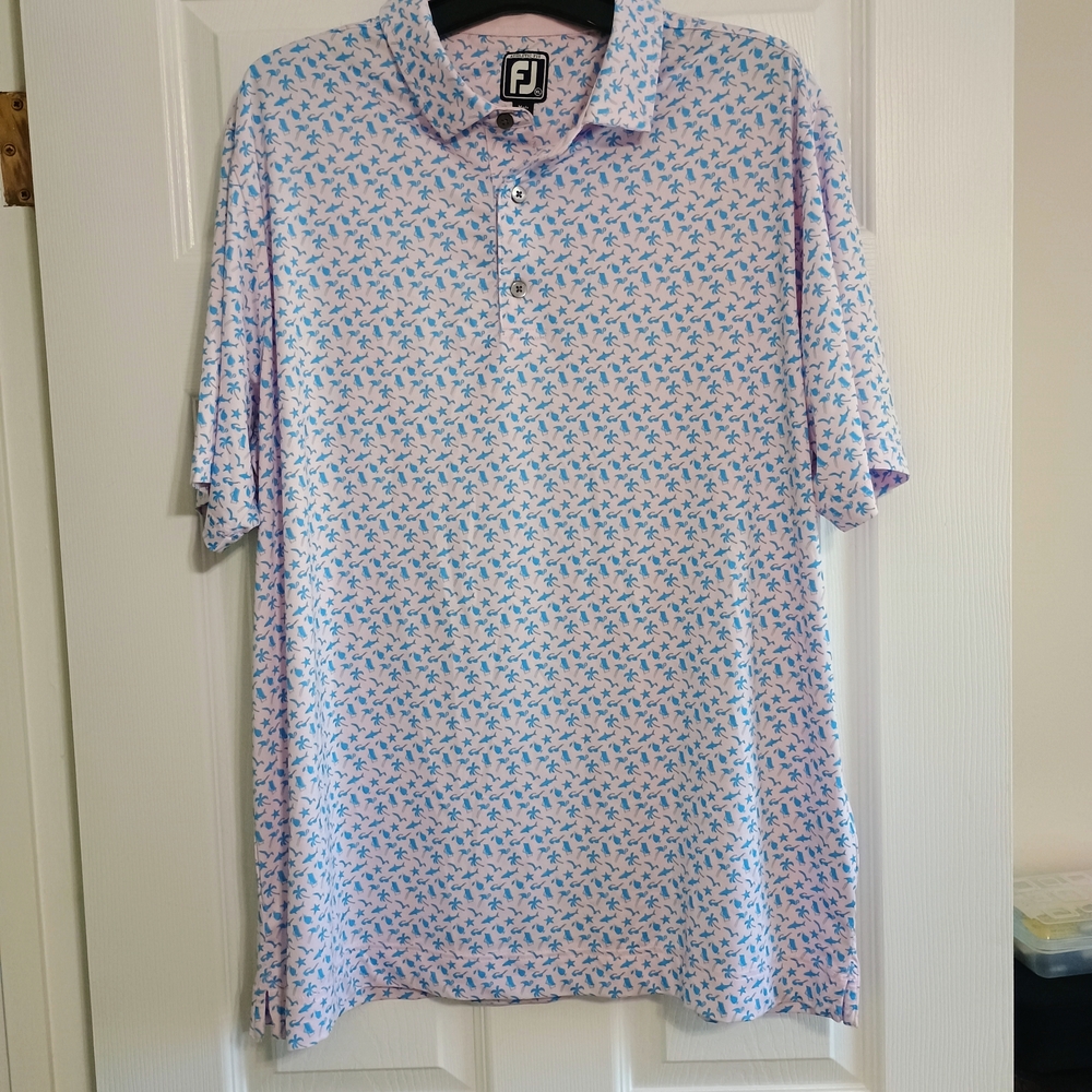 FootJoy Men's Pink and Blue Patterned Polo Shirt